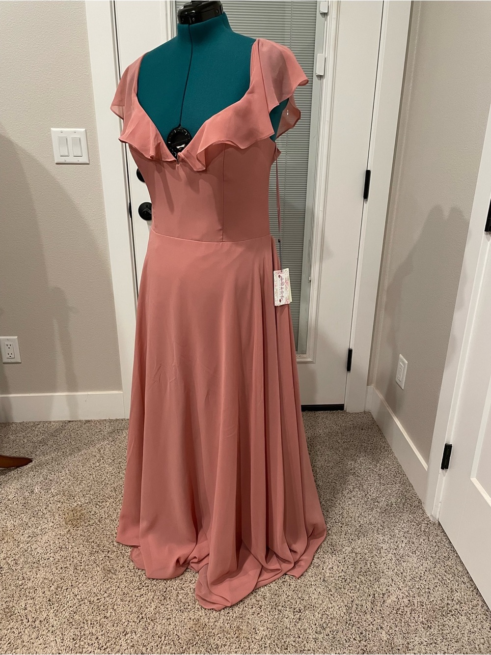 Allure Bridals Dusty Rose Ruffle-Trim Maxi Dress